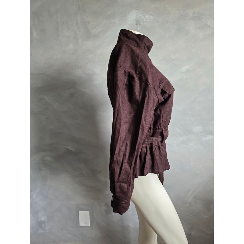 Banana Republic Linen Aviator Tie Waist Jacket Top Bark Brown Sz S High Neck - Picture 6 of 11